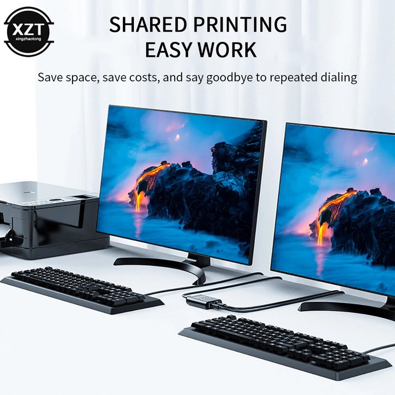USB принтер сплитер 2-вход 1-изход устройство за споделяне на принтер 2-портов ръчен Kvm превключващ сплитер хъб конвертор споделяне на 2 компютъра