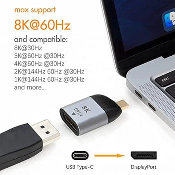 Nku USB C към DisplayPort1.4 8K@60Hz Thunderbolt 3/4 Type-C към DP/miniDP конвертор, съвместим с Macbook IPad Pro телефон с Android