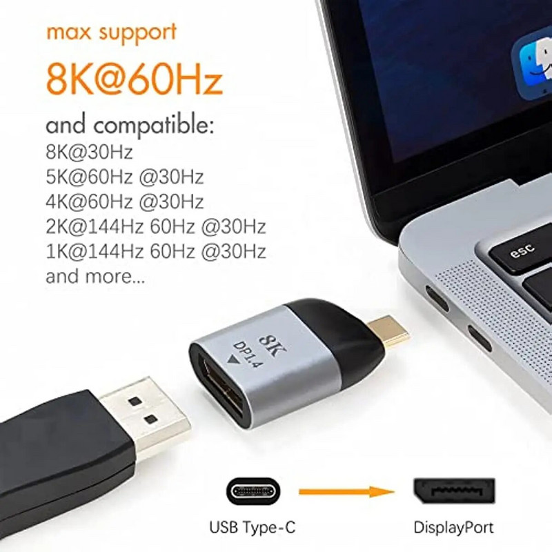 Nku USB C u DisplayPort1.4 8K@60Hz Thunderbolt 3/4 Type-C u DP/miniDP pretvarač kompatibilan s Macbook IPad Pro Android telefonom