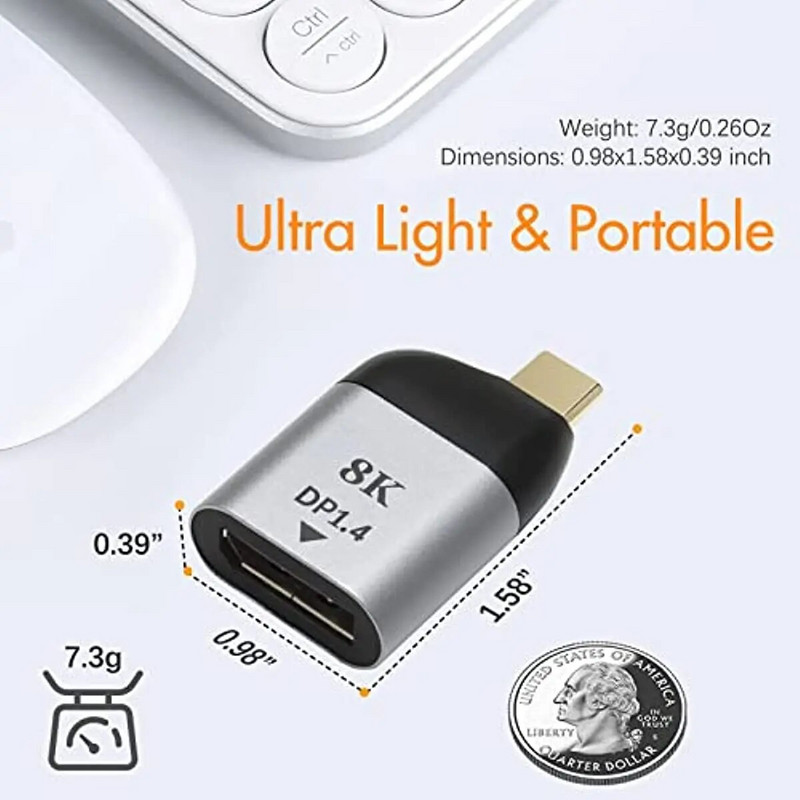 Nku USB C u DisplayPort1.4 8K@60Hz Thunderbolt 3/4 Type-C u DP/miniDP pretvarač kompatibilan s Macbook IPad Pro Android telefonom