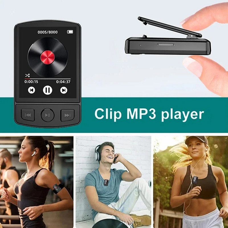 Hordozható sport MP3 lejátszó klip Mini Walkman HiFi Sound Bluetooth-kompatibilis ultrakönnyű MP3 lejátszó 1,8 hüvelykes képernyő Music Walkman