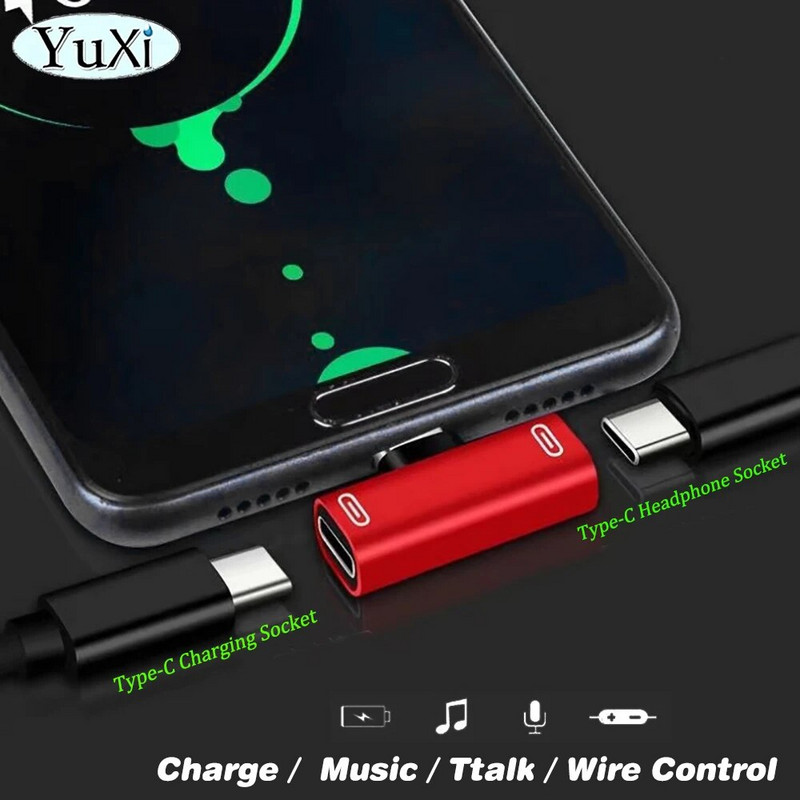 1 db C típusú USB C elosztó, dupla C típusú női fejhallgató töltőadapter konverter Huawei Samsung telefonadapterhez