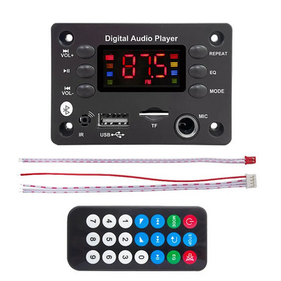 Autós audio mikrofon USB TF FM rádió Mp3 zenelejátszó hangszóró DC 5V 12V Bluetooth 5.0 MP3 WMA WAV APE dekóder tábla kihangosító