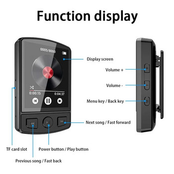 Φορητό αθλητικό κλιπ Mini Walkman 1,8 ιντσών MP3 Player HiFi Bluetooth 5,2 MP4 Music Player Υποστήριξη E-Book/Reading/Ραδιόφωνο FM/Ρολόι