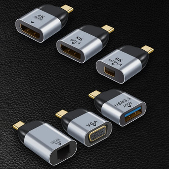 USB C към DP/Mini DP/VGA/RJ45/HDMI-съвместим адаптер USB тип C 8K/4K/1080P видео 1000Mbps Lan Ethernet конвертор за Macbook