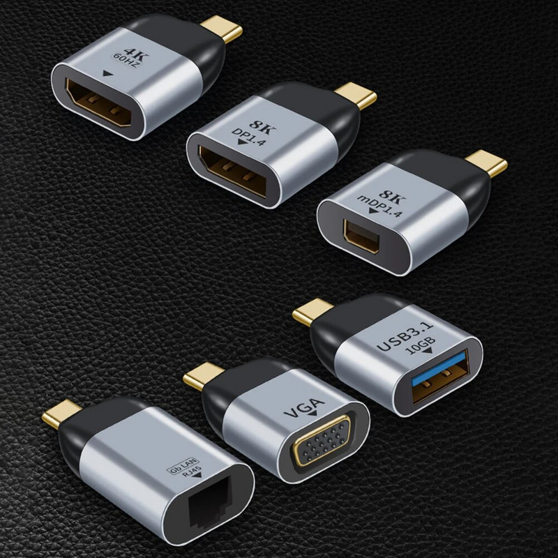 USB C to DP/Mini DP/VGA/RJ45/HDMI-ühilduv adapter C-tüüpi USB 8K/4K/1080P video 1000Mbps Lan Etherneti konverter Macbooki jaoks