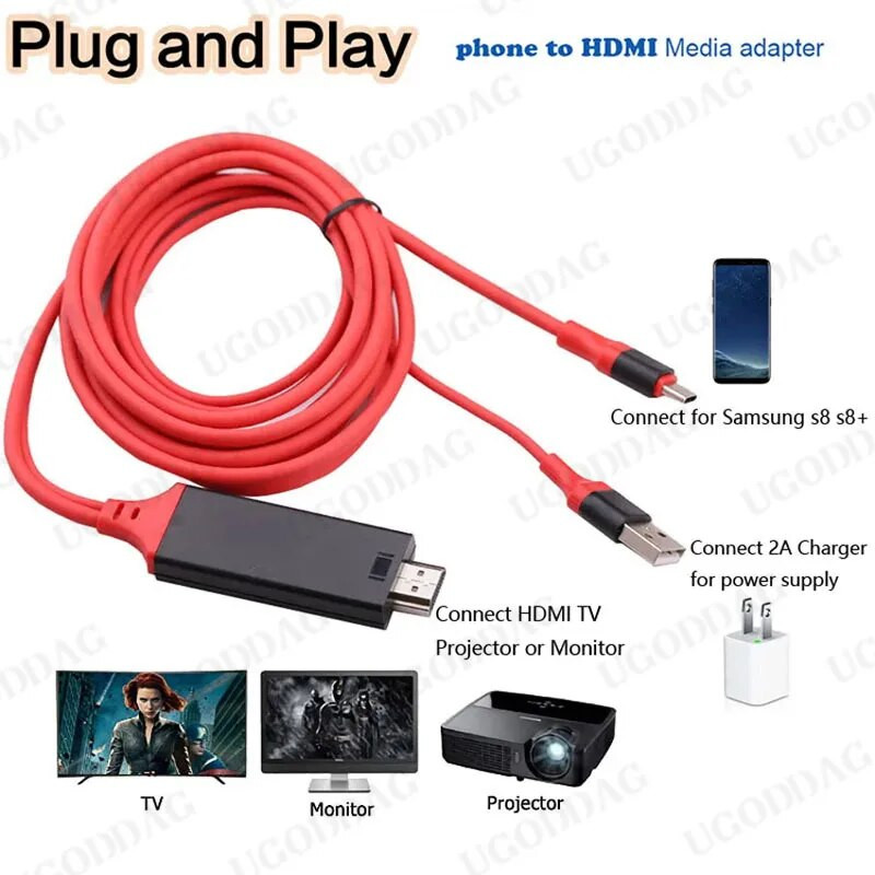 2M C típusú kábel Android telefon-tévé adapter USB C HDMI-kompatibilis videocsatlakozás Dell ASUS Samsung S21 S8 S9 S10 Plus készülékhez Huaweihez