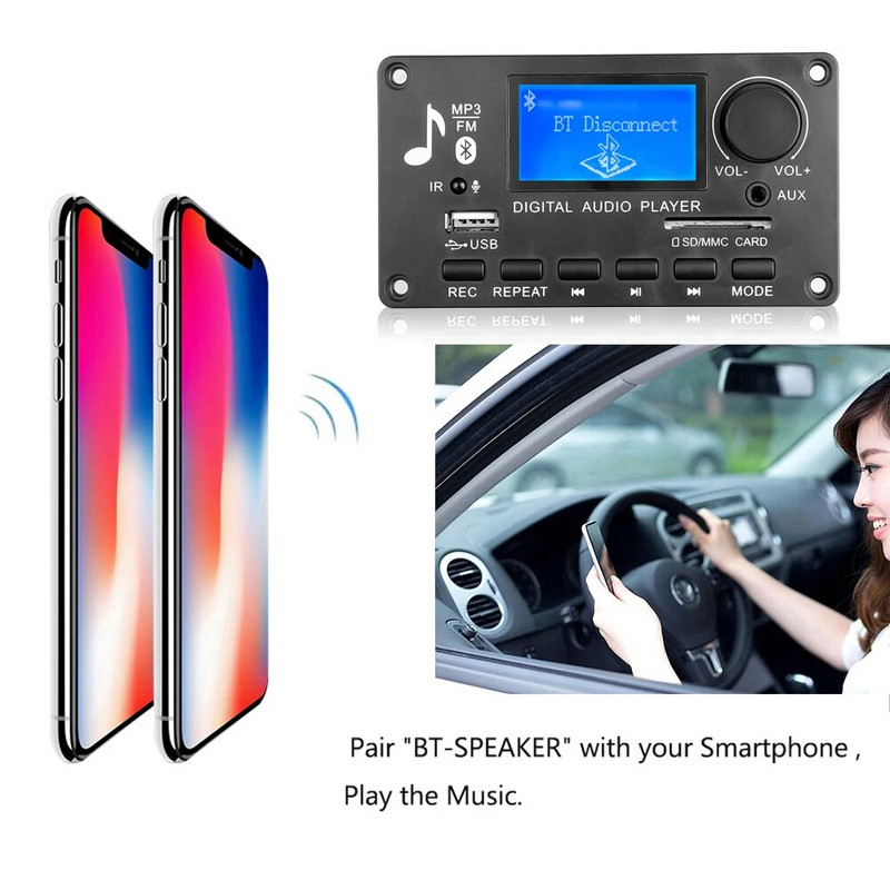 DC 12V MP3 dekóder kártya erősítő autórádió vevő mp3 lejátszó bluetooth V5.0 USB SD modul MP3 FM AUX felvétel hangszóróhoz