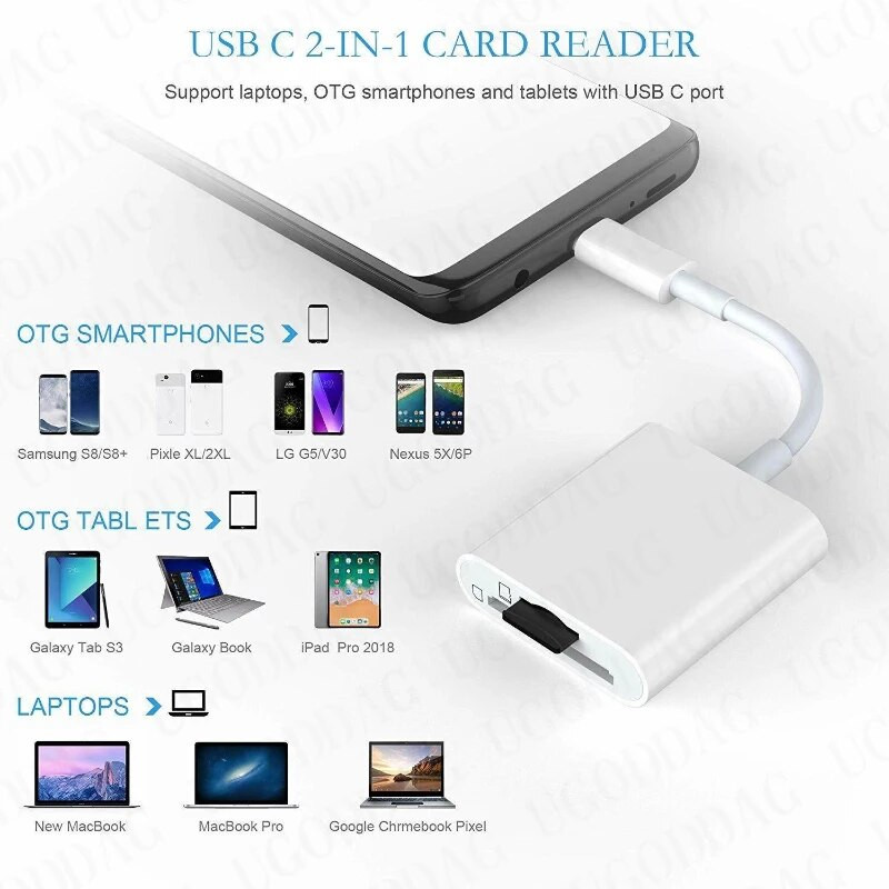Cititor de carduri USB-C la SD Adaptor pentru cititor de carduri USB de tip C la SD TF compatibil cu Galaxy S10/9 Mate20 Mai multe dispozitive USB C