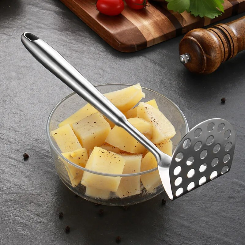Pika käepidemega 304 roostevabast terasest kartulimudapressiga toidupurustaja Käsitsi jamssikõrvitsapurusti Köögitööriist Köögitarvikud