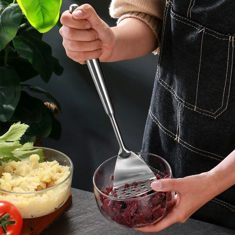Pika käepidemega 304 roostevabast terasest kartulimudapressiga toidupurustaja Käsitsi jamssikõrvitsapurusti Köögitööriist Köögitarvikud