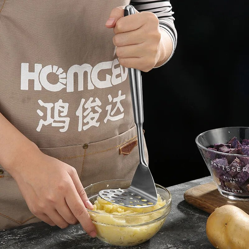 Pika käepidemega 304 roostevabast terasest kartulimudapressiga toidupurustaja Käsitsi jamssikõrvitsapurusti Köögitööriist Köögitarvikud