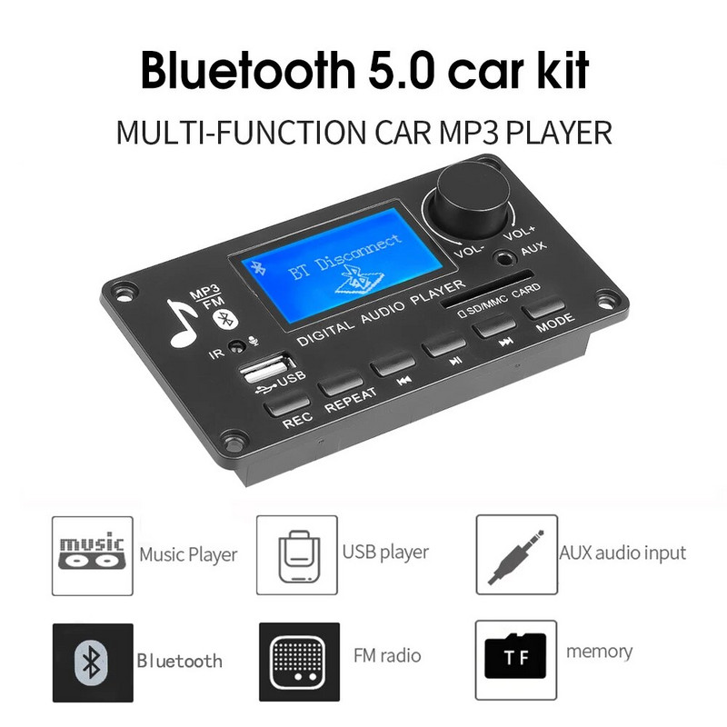 Dropship 12V Dekóder Board mp3 lejátszó hívásrögzítés bluetooth 5.0 WMA Car Audio USB TF USB FM rádió modul távirányítóval