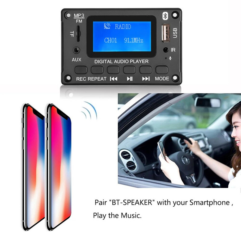 DC 5V 12V MP3 dekoderio plokštė Dekodavimo stiprintuvas MP3 grotuvas Bluetooth 5.0 garso modulis WMA WAV TF USB FM automobilio radijas laisvų rankų įranga Skambutis