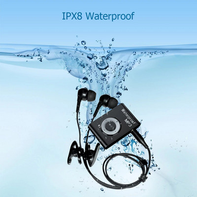 Mini IPX8 Водоустойчив MP3 плейър за плуване Стерео музика MP3 Walkman FM радио Спорт Бягане HiFi Стерео музикални слушалки