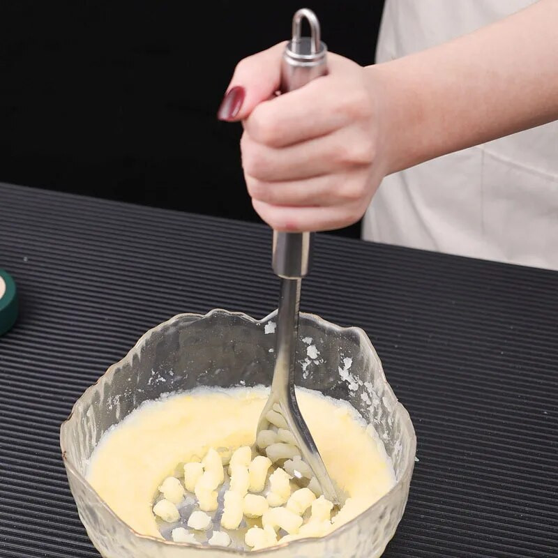 Mașină de zdrobire de cartofi din oțel inoxidabil cu mâner din lemn Concasor de mâncare usturoi manual tăietor de legume și fructe Cuțit Gadget de bucătărie