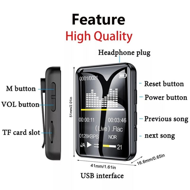 Novi MP3 Player Bluetooth5.0 Full Screen Walkman Prijenosni Sport Audio Music Player Mp4 Video Player FM E-Book Recorder Mp3 pleery