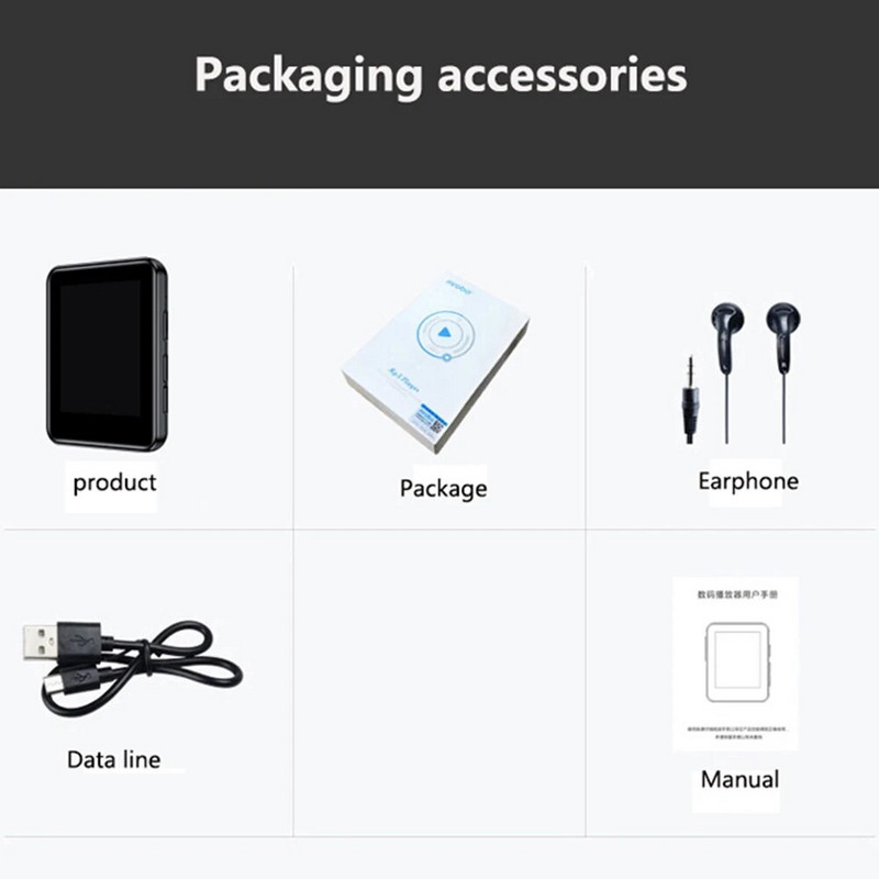 Novi MP3 Player Bluetooth5.0 Full Screen Walkman Prijenosni Sport Audio Music Player Mp4 Video Player FM E-Book Recorder Mp3 pleery