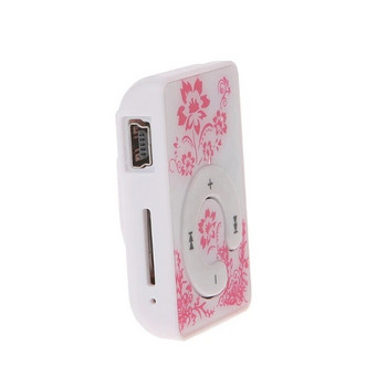 ANENG Mini Clip Floral Pattern Music MP3 Player 32GB TF Card with Mini USB Cable + Earphone