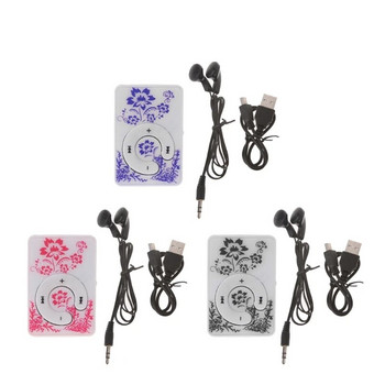 ANENG Mini Clip Floral Pattern Музикален MP3 плейър 32GB TF карта с мини USB кабел + слушалка