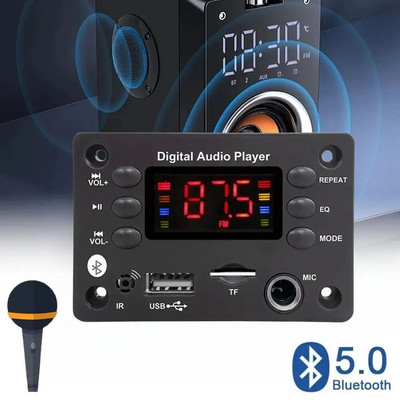 DC 12V Bluetooth 5.0 Направи си сам MP3 WMA декодерна платка 6,5 mm микрофон Car Audio USB TF FM радио MP3 музикален плейър с дистанционно управление