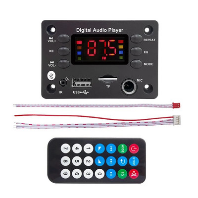 DC 12V Bluetooth 5.0 Направи си сам MP3 WMA декодерна платка 6,5 mm микрофон Car Audio USB TF FM радио MP3 музикален плейър с дистанционно управление