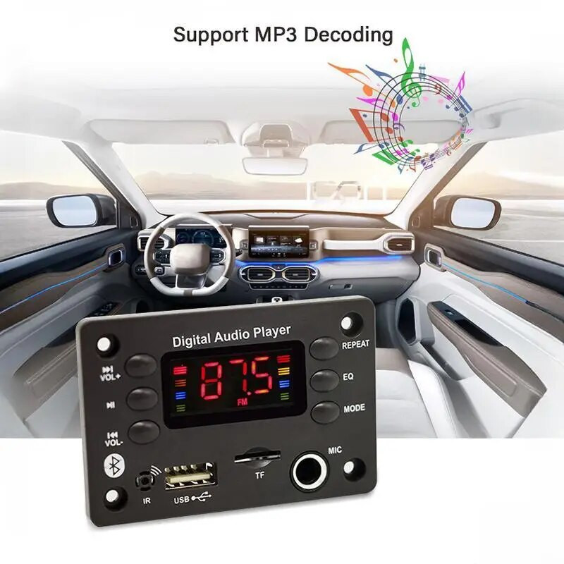 DC 12V Bluetooth 5.0 DIY MP3 WMA dekodera plate 6.5mm mikrofons Auto audio USB TF FM radio MP3 mūzikas atskaņotājs ar tālvadības pulti