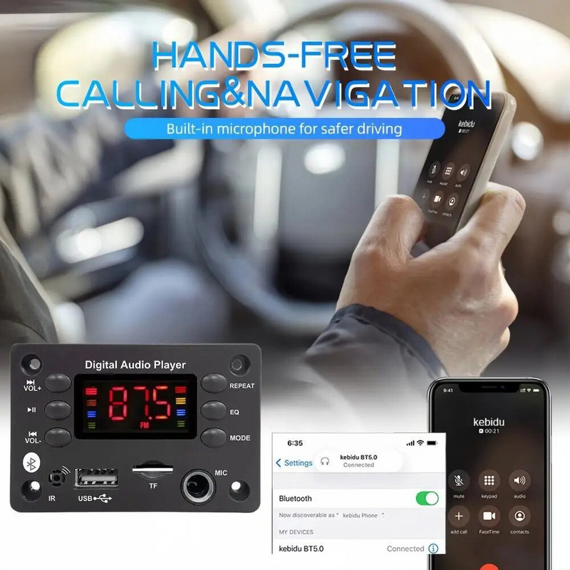 DC 12V Bluetooth 5.0 DIY MP3 WMA dekodera plate 6.5mm mikrofons Auto audio USB TF FM radio MP3 mūzikas atskaņotājs ar tālvadības pulti