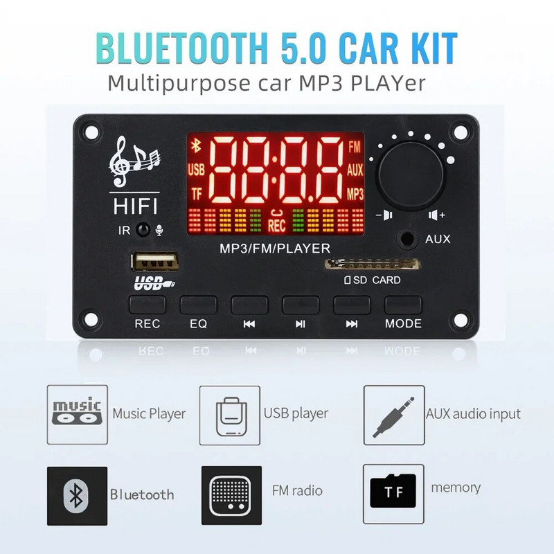 100 W pastiprinātājs MP3 dekodera plate Bluetooth 5.0 12V 22V 50*2W brīvroku DIY mūzikas atskaņotājs USB ierakstīšana FM AUX radio skaļrunim