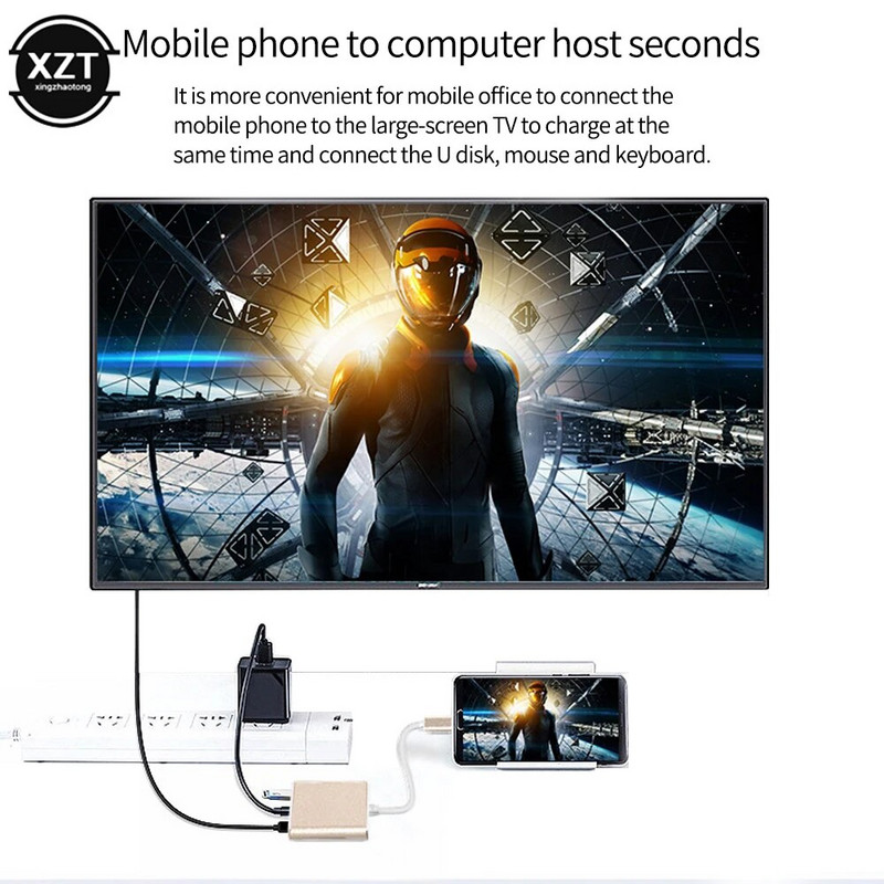 C tipo su HDMI suderinamas keitiklis USB-C 3 viename skirstytuvas 4K USB 3.0 PD šakotuvas greito įkrovimo išmanusis adapteris, skirtas MacBook Dell