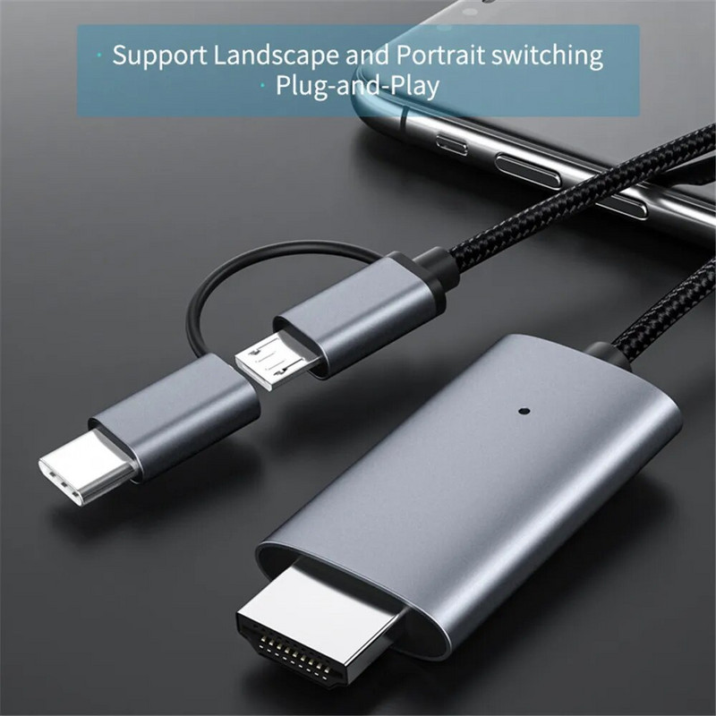 Micro USB Type C към HDMI кабел HD 1080P TV адаптер конвертор за лаптоп MacBook Huawei 2M USB C към HDMI-съвместим кабел