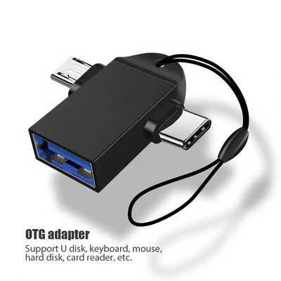 Adaptor OTG 2 în 1 tip C USB 3 mamă la Micro USB pentru convertizor de date pentru telefon Android pentru cititor de hard disk pentru tabletă cu lanț de chei