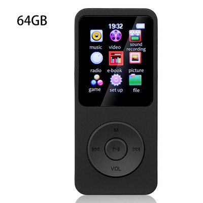 MP3 плейър 64GB преносим музикален плейър HiFi без загуба на звук Съвместим с Bluetooth 5.0 физически бутони FM радио Електронна книга