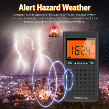 FM AM NOAA Ραδιόφωνο τσέπης έκτακτης ανάγκης Φορητό ραδιόφωνο καιρού με προειδοποίηση καιρού Ξυπνητήρι Κανάλια αυτόματης αναζήτησης Mini Hand Radio