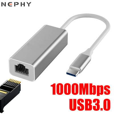 Adaptor USB 3.0 Ethernet 100M/1000Mbps tip C la LAN RJ45 pentru laptop MacBook iPad comutator Windows Thunderbolt 3 Placă de rețea USBC