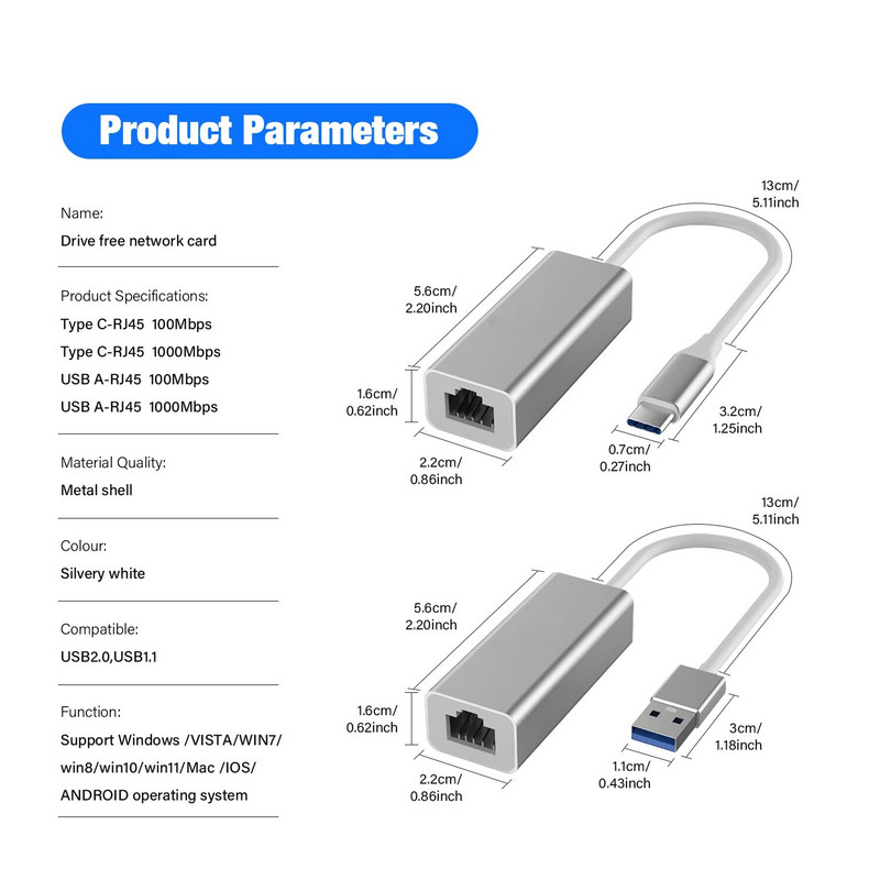 Προσαρμογέας USB 3.0 Ethernet 100M/1000Mbps Τύπος C σε RJ45 Lan για φορητό υπολογιστή MacBook iPad Switch Windows Thunderbolt 3 USBC κάρτα δικτύου