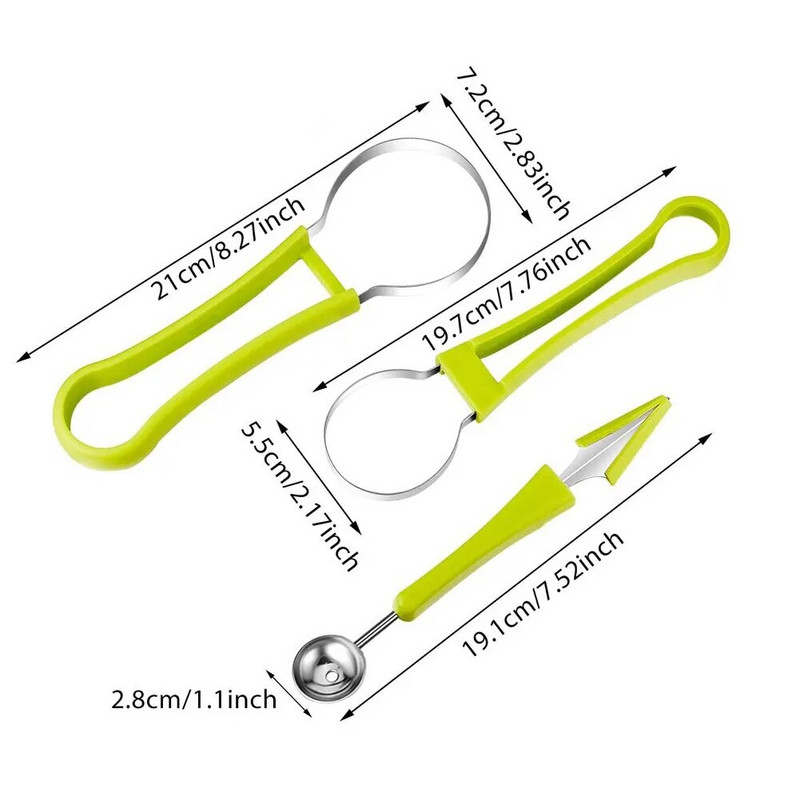 1 τμχ Πράσινο 4 σε 1 Φρούτα Κόπτης Μεζούρα σκάλισμα Μαχαίρι Φρούτων Dig Pulp Separator Πιατέλα φρούτων Gadgets κουζίνας Πρόσβαση