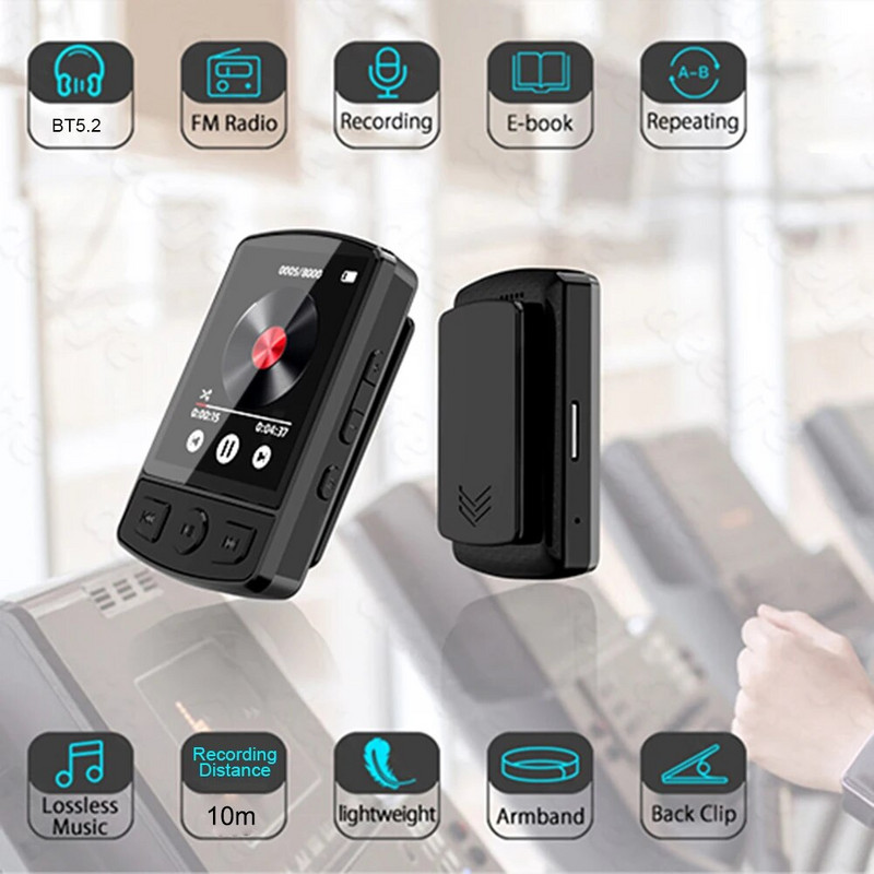 Player MP3 Muzică Player MP3 Sunet HiFi Compatibil cu Bluetooth 5.2 Mini Music Player Buton Ecran de 1,8 inchi cu radio FM E-Book