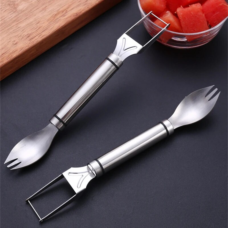 Nerūdijančio plieno dvigalvis arbūzų kauliukas Dviejų paskirčių melionų pjaustymo daugiafunkcis melionų skirstytuvas virtuvės vaisių įrankiai