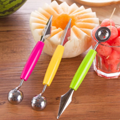 Διπλή κεφαλή πιατέλα φρούτων Ball Digger Κυματοειδές μαχαίρι σκαλίσματος Καρπούζι παγωτό Dig Ball Κουτάλι Κουζίνα DIY Cutter Gadgets