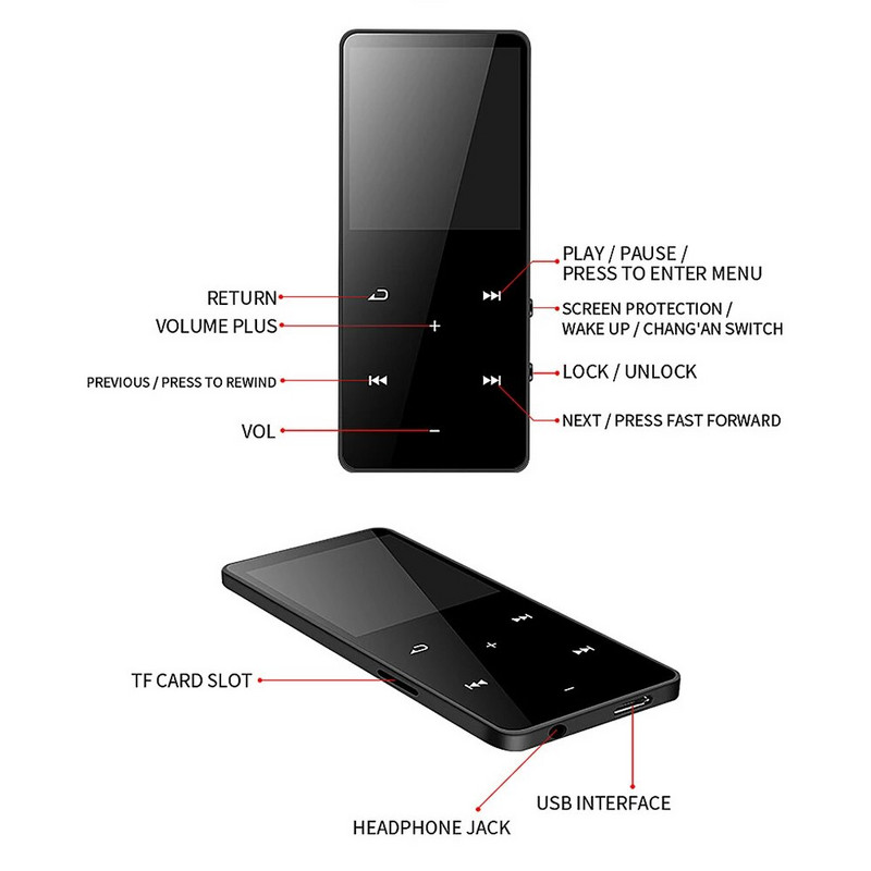 Jauna pārnēsājama HiFi Mp3 Mp4 Hifi mūzikas atskaņotāja Bluetooth saderīga atbalsta karte ar FM modinātāja e-grāmatas iebūvēto skaļruni