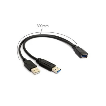 1 τμχ Μαύρο USB 3.0 Γυναικείο σε διπλό αρσενικό USB με καλώδιο επέκτασης δεδομένων Y πρόσθετης ισχύος για καλώδια υλικού υπολογιστή σκληρού δίσκου 2,5\