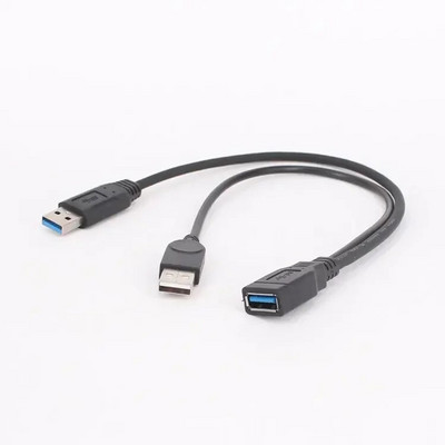 1 vnt. juodas USB 3.0 lizdas su dvigubu USB kištuku su papildomo maitinimo duomenų Y ilgintuvu, skirtas 2,5" mobiliojo kietojo disko kompiuterio aparatinės įrangos kabeliams