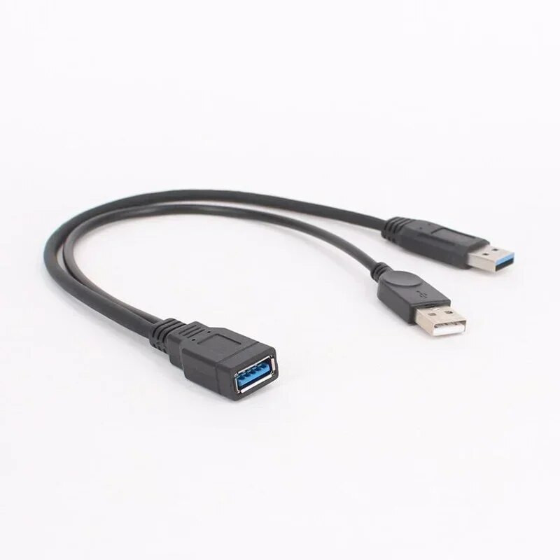 1 vnt. juodas USB 3.0 lizdas su dvigubu USB kištuku su papildomo maitinimo duomenų Y ilgintuvu, skirtas 2,5" mobiliojo kietojo disko kompiuterio aparatinės įrangos kabeliams
