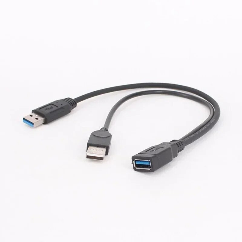 1 vnt. juodas USB 3.0 lizdas su dvigubu USB kištuku su papildomo maitinimo duomenų Y ilgintuvu, skirtas 2,5" mobiliojo kietojo disko kompiuterio aparatinės įrangos kabeliams