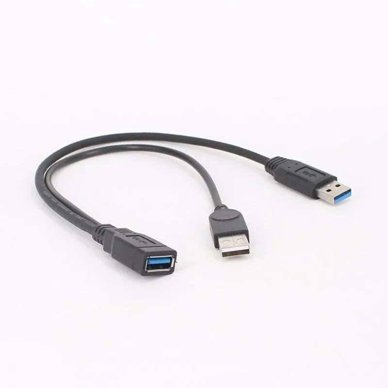 1 vnt. juodas USB 3.0 lizdas su dvigubu USB kištuku su papildomo maitinimo duomenų Y ilgintuvu, skirtas 2,5" mobiliojo kietojo disko kompiuterio aparatinės įrangos kabeliams