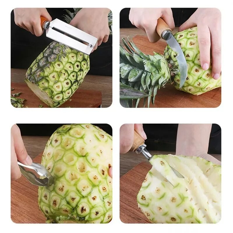 Nerūdijančio plieno ananasų skustuvas Braškių Huller vaisių drožimo peilis Neslystantis virtuvės priedai Ananasų šerdies pjaustyklė