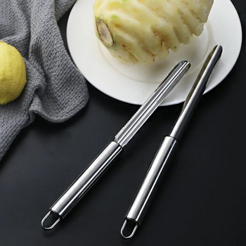 Μαχαίρι ανανά από ανοξείδωτο ατσάλι Αντιολισθητικό μαχαίρι αχλαδιού μήλου Αποφλοιωτή φρούτων με μακριές λωρίδες κουζίνας Εγχειρίδιο φτυαριών τεμαχιστές ανανάς Dig