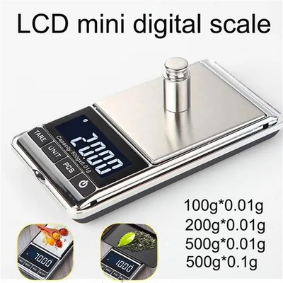 Mini digitális mérleg 100/200/500 g 0,01 g nagy pontosságú LCD háttérvilágítású elektromos zsebmérleg ékszerekhez gramm súlyú konyhai