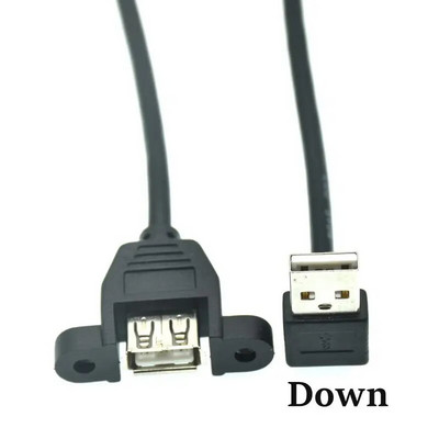 90 grādu uz augšu un uz leju un pa kreisi un pa labi leņķa USB 2.0 A vīrišķā savienotāja pagarinātāja kabelis ar paneļa montāžas caurumu 25 cm 50 cm